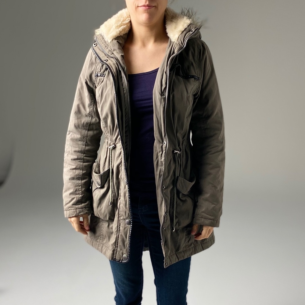 Fitted Olive Atmosphere Hooded Faux Fur Jacket 6